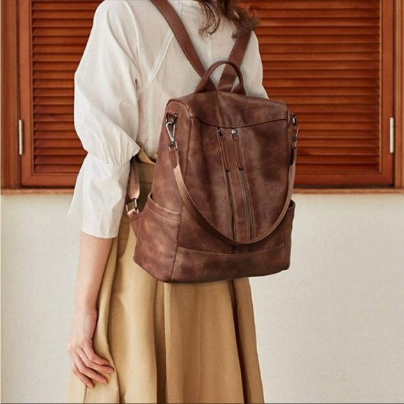 CLOSEOUT SALE! 💕New! Boho Vegan Brown Leather backpack - Picture 2 of 6